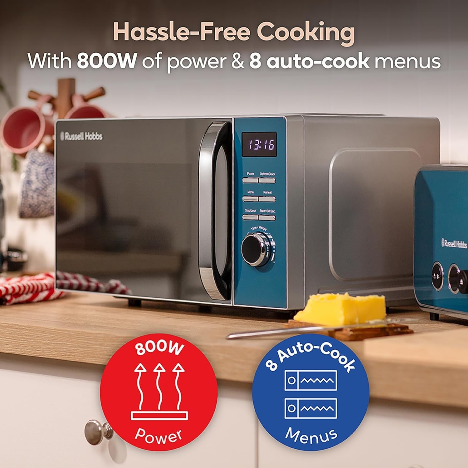 20L Digital Microwave 800W 8 Auto Cook 5 Power Levels Ocean Blue