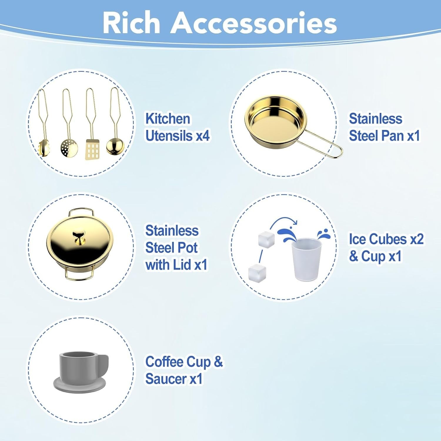 Wooden Kids Play Kitchen Blue Ice Maker Coffee Machine Toy Set