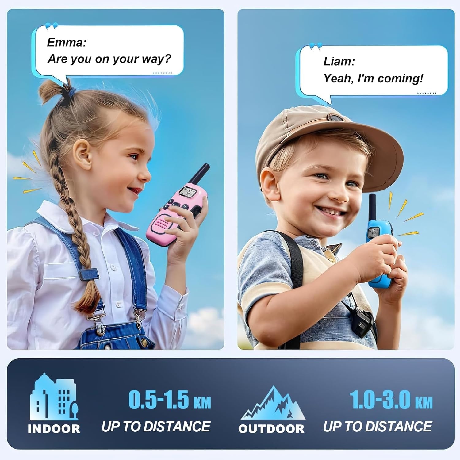 Long Range Walkie Talkies 2 Pack 16 Channel Rechargeable VOX Radio