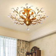 Gold Vintage Crystal Chandelier Flush Ceiling Light E14 Pendant 4-Light