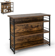 Industrial Kitchen Island Bar Table with Wine Rack Rustic Brown 120x60cm