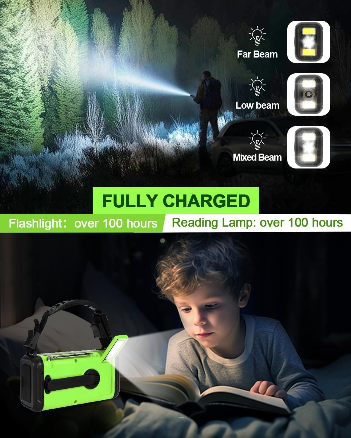 Wind Up Green Solar Emergency Radio with 20000mAh Battery, AM/FM & Flashlight