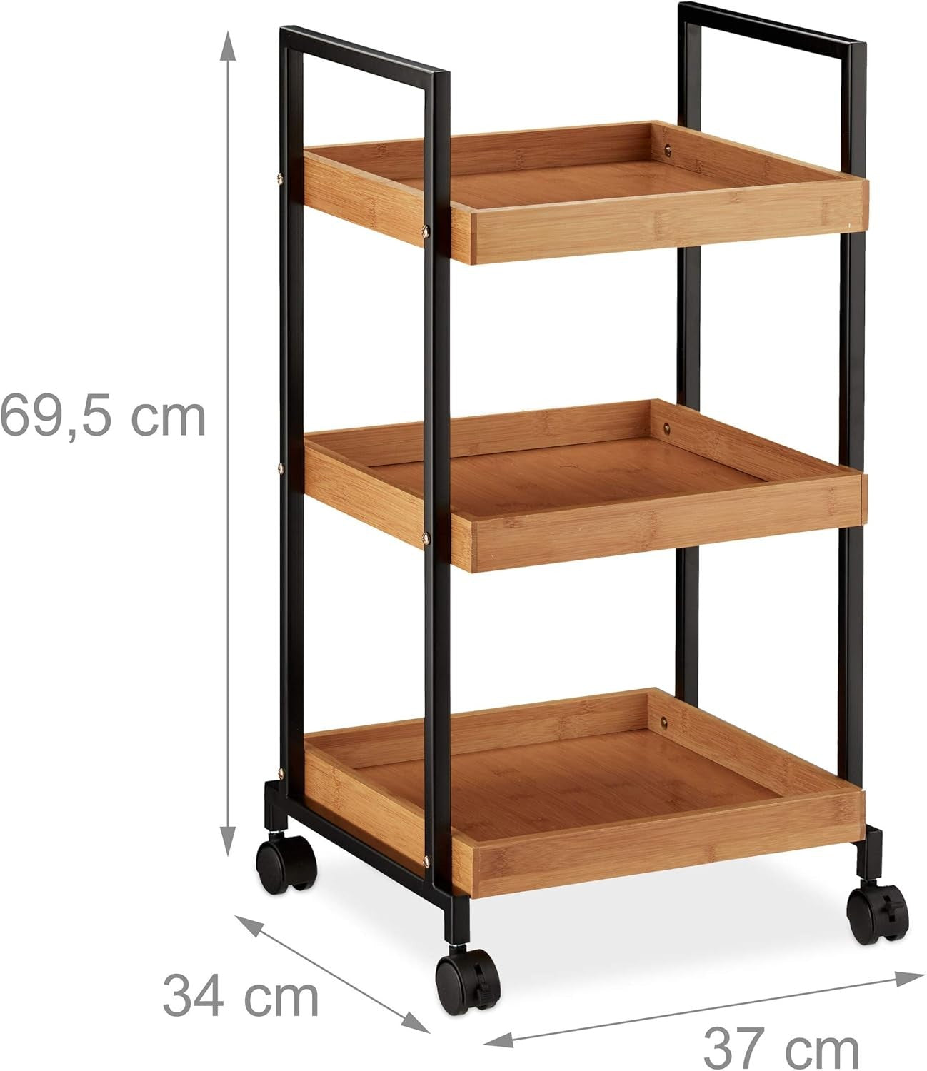 Kitchen Serving Trolley on Wheels 3 Tier Bamboo Storage Cart with Castors