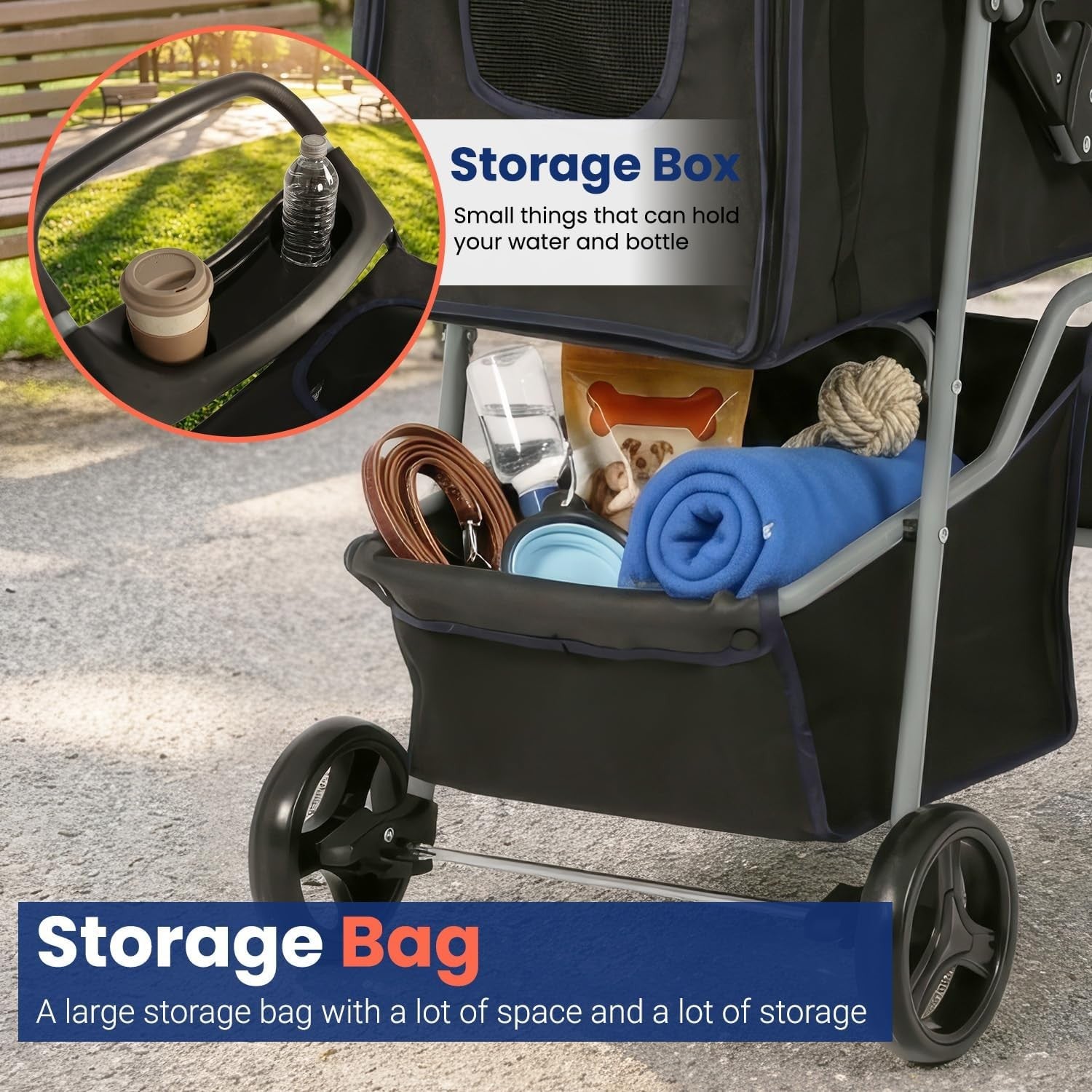 Pet Stroller Dog Cat Pushchair 4 Wheel Foldable Travel Carrier Mesh Black