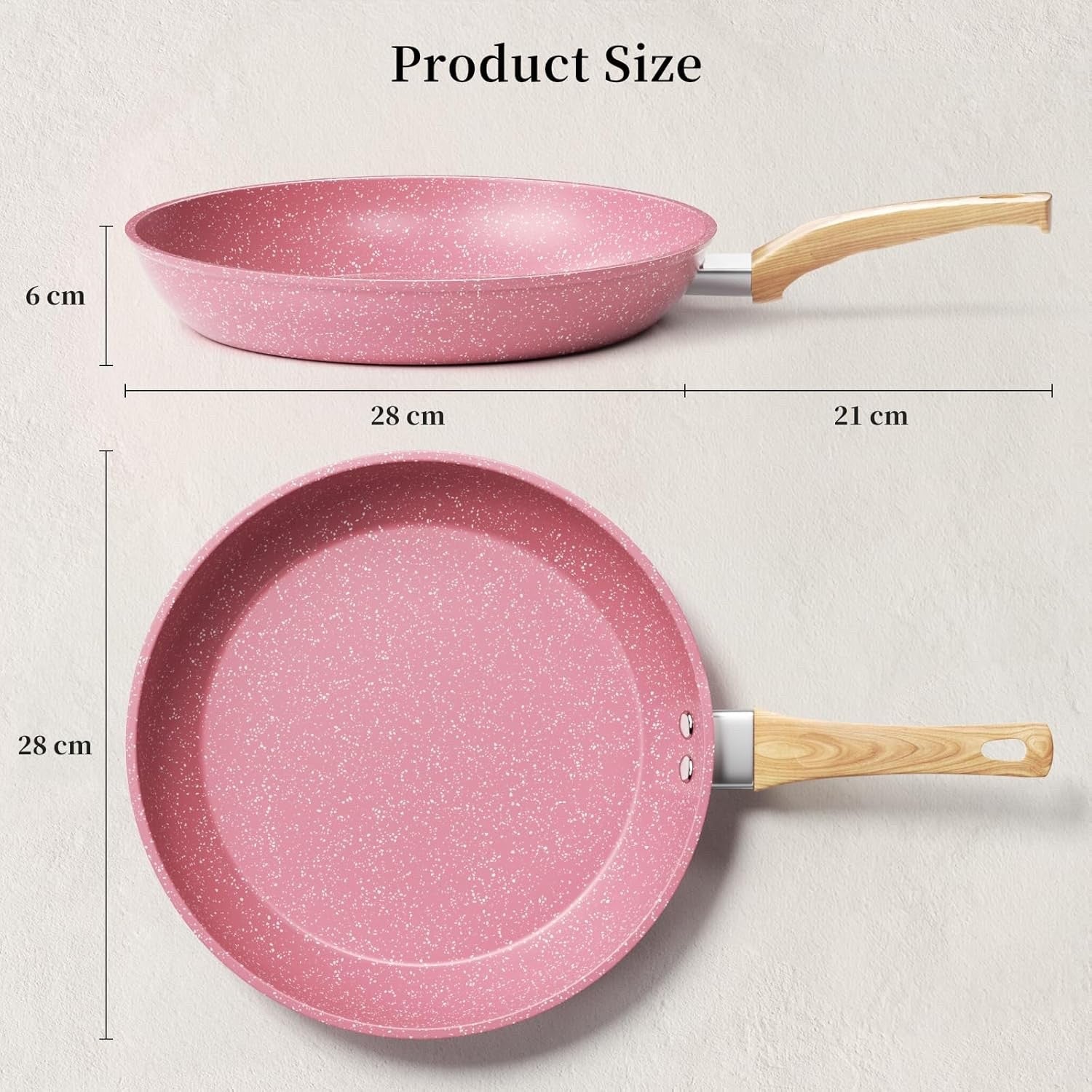 28cm Pink Non Stick Frying Pan Induction Ready Granite Coating PFOA-Free