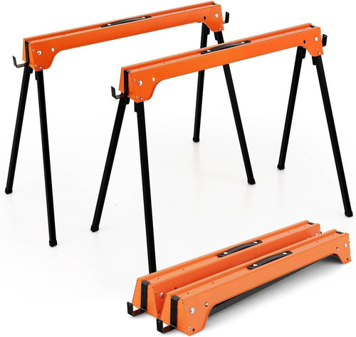 Heavy Duty Folding Saw Horses Pair 227kg Each Steel Trestles w/ Support Arms