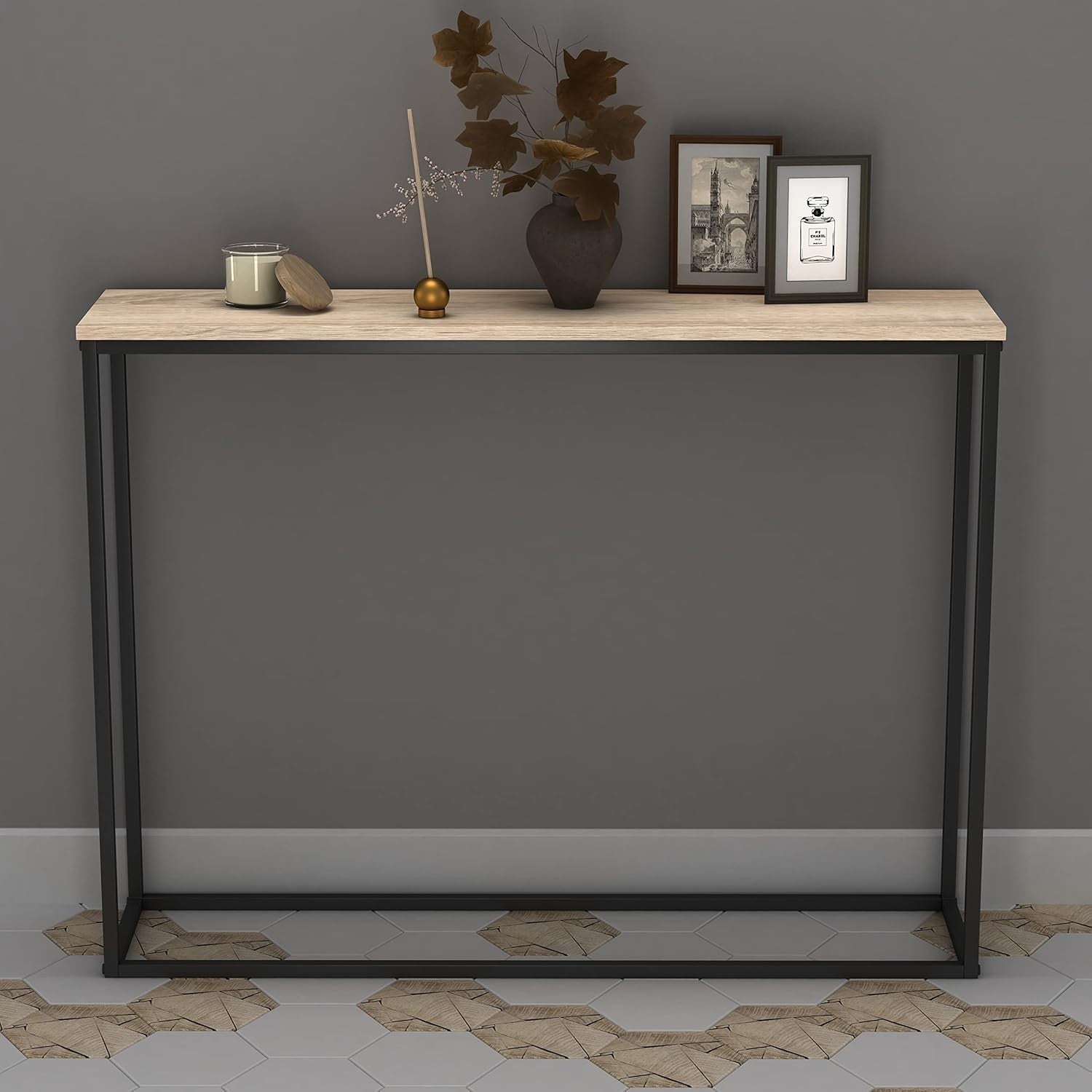 Slim Wooden Hallway Console Table with Metal Legs - 24D x 100W x 75H cm