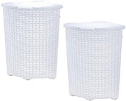 2 Pack Corner Laundry Hampers 50L White Wicker Baskets w/ Lids Space Saving