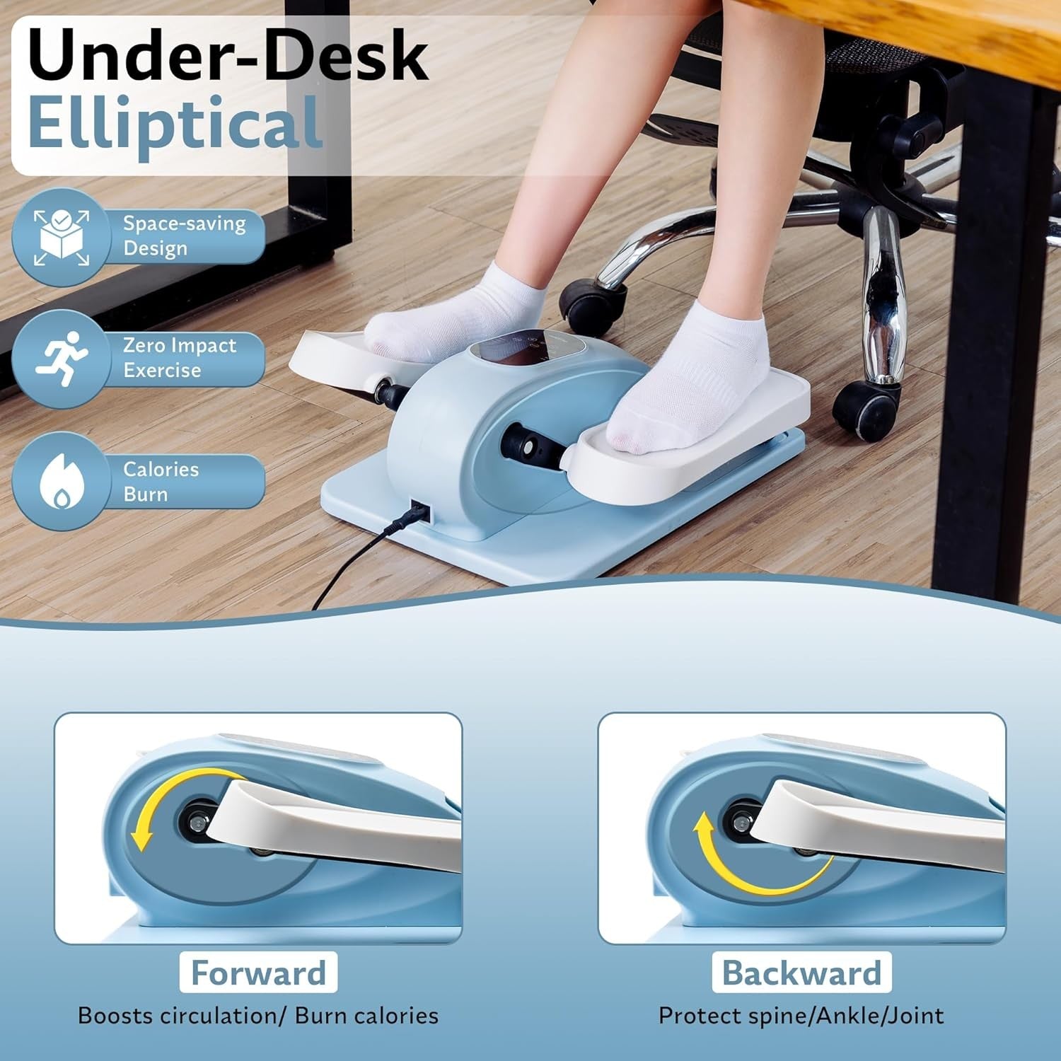 Under Desk Elliptical Pedal Exerciser Quiet Electric Seated Leg Trainer 12 Speed