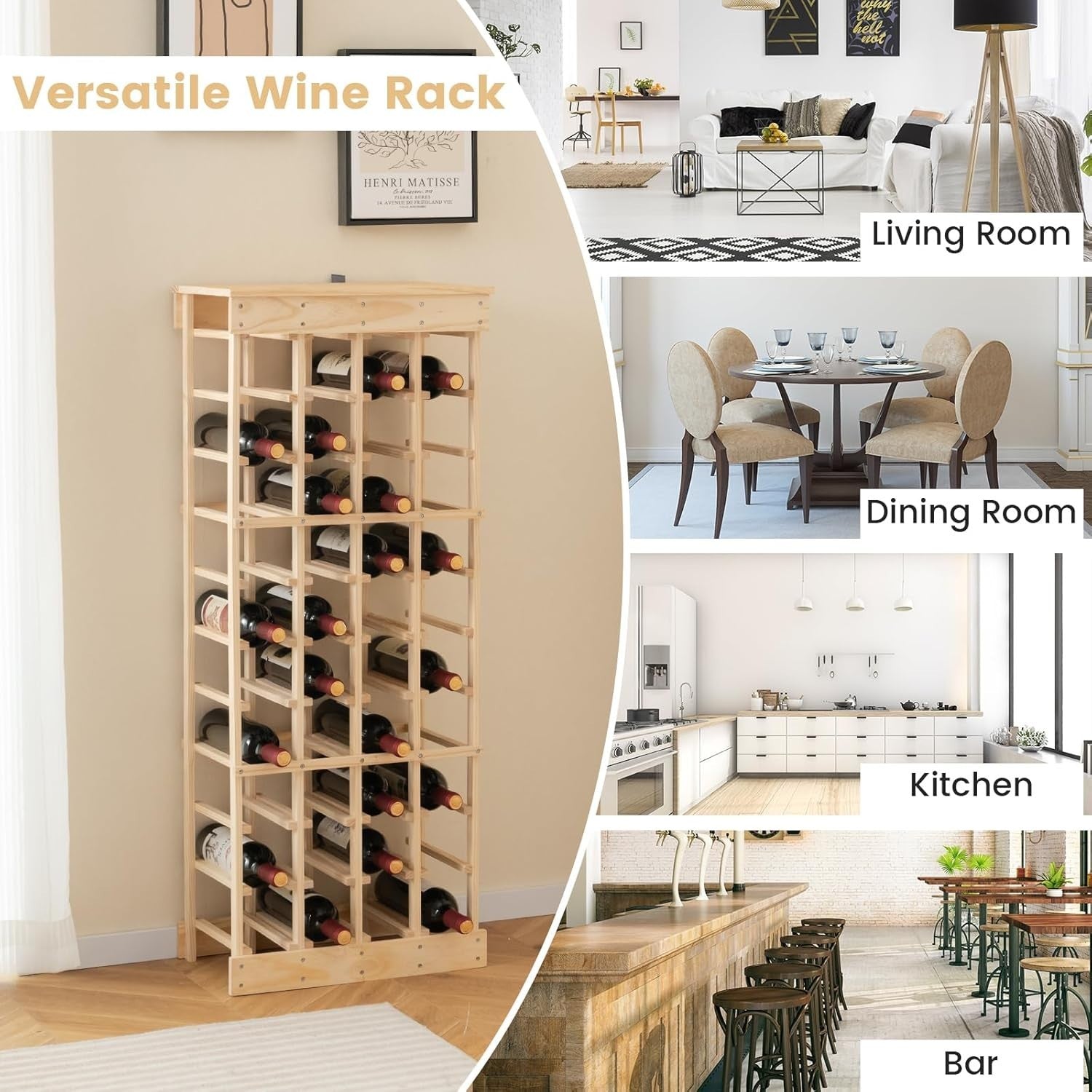 40 Bottle Wood Wine Rack 10-Tier Freestanding Storage Shelf for Home Bar