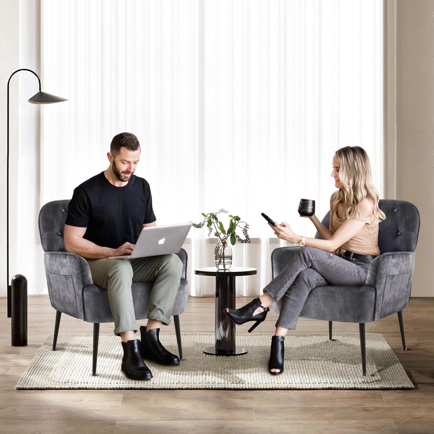 Grey Velvet Accent Armchair Tub Chair Reading Seat Metal Legs Comfortable