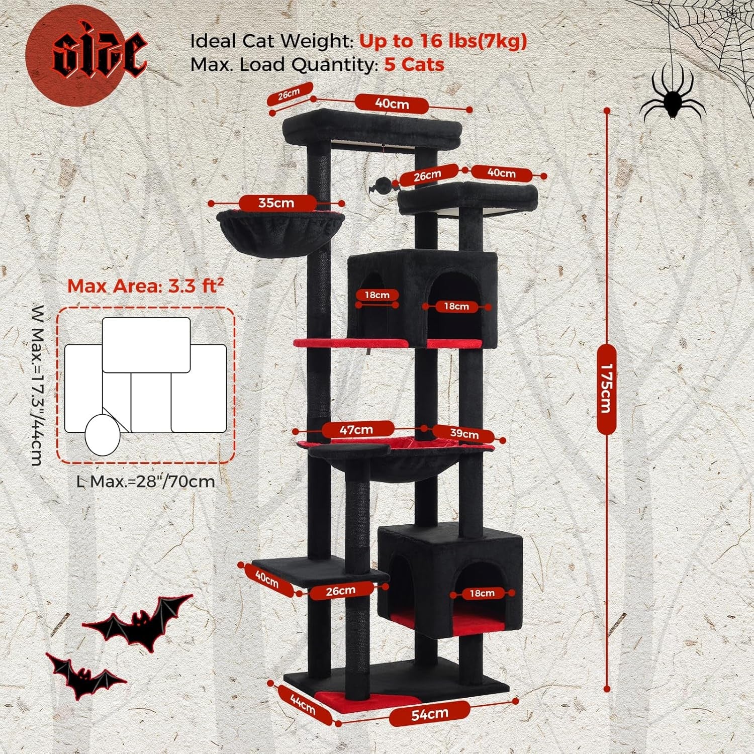 Large Cat Tree 175cm Multi-Level Tower with Condos Scratching Posts Hammock