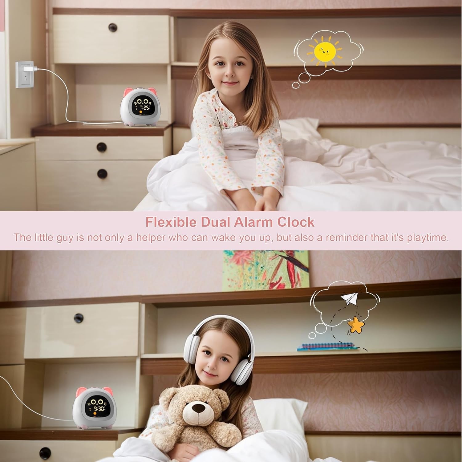 Kids OK to Wake Alarm Clock Sleep Training Night Light Dual Alarm Toddler