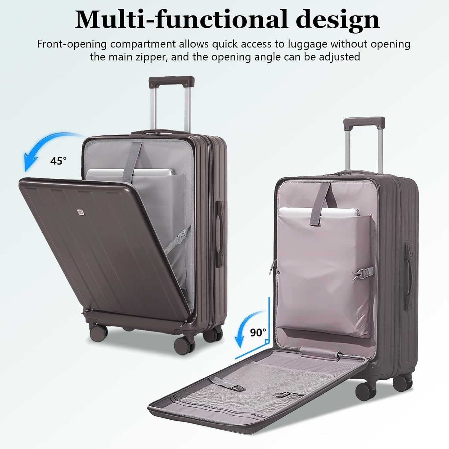 Gray 20” Cabin Spinner Suitcase Hard Shell USB Charging Carry On
