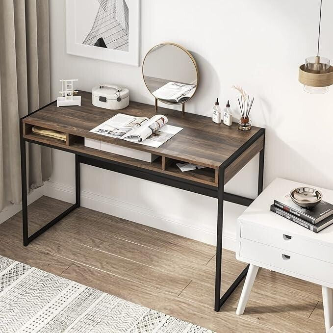 47” Walnut Computer Desk with Storage Shelves for Home Office or Study Room