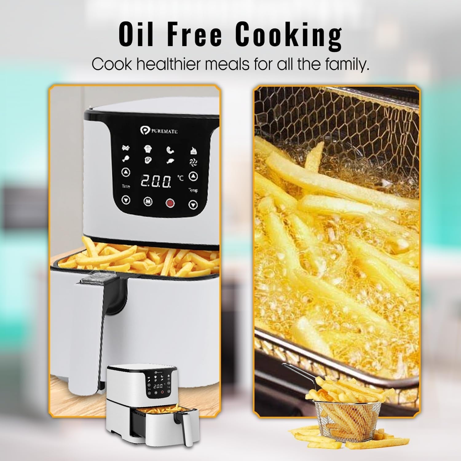 5.5L Digital Air Fryer 1700W | Oil-Free Cooking | 7 Presets + Recipe Book White