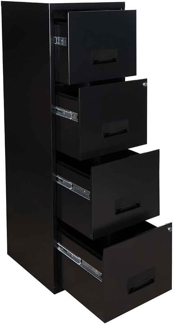 Black A4 Filing Cabinet 4 Drawer 125cm Steel Office Storage
