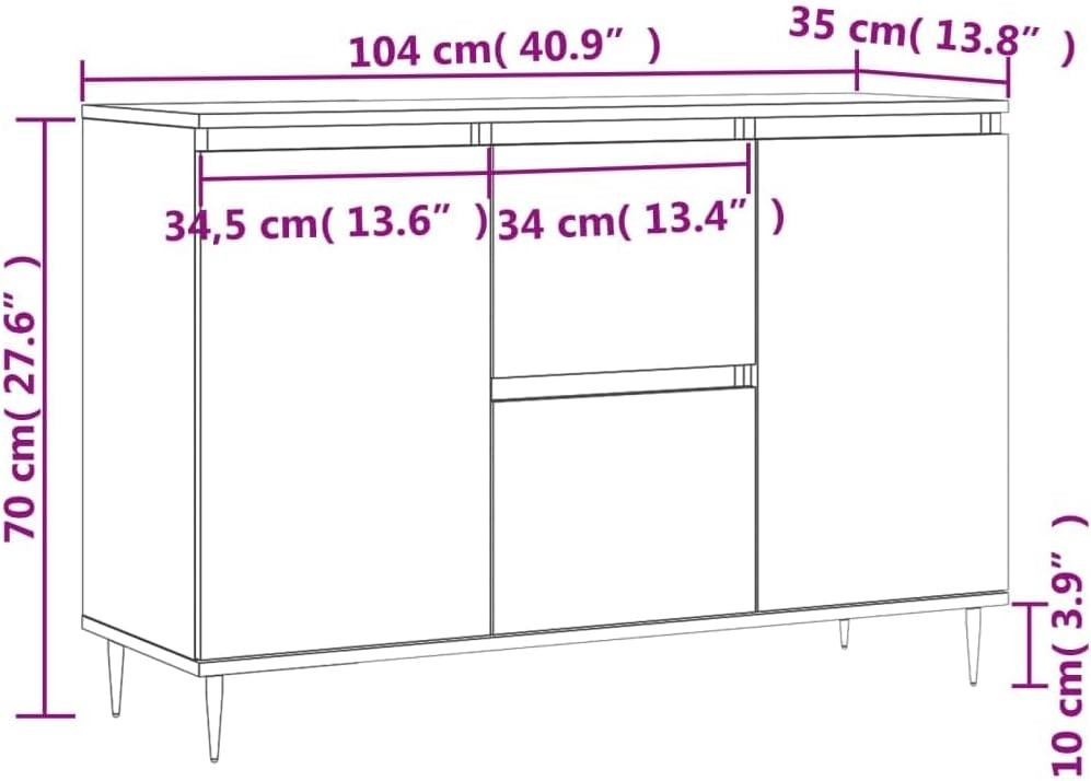 Modern Grey Sonoma Sideboard Storage Cabinet 104x35x70cm Dent Resistant
