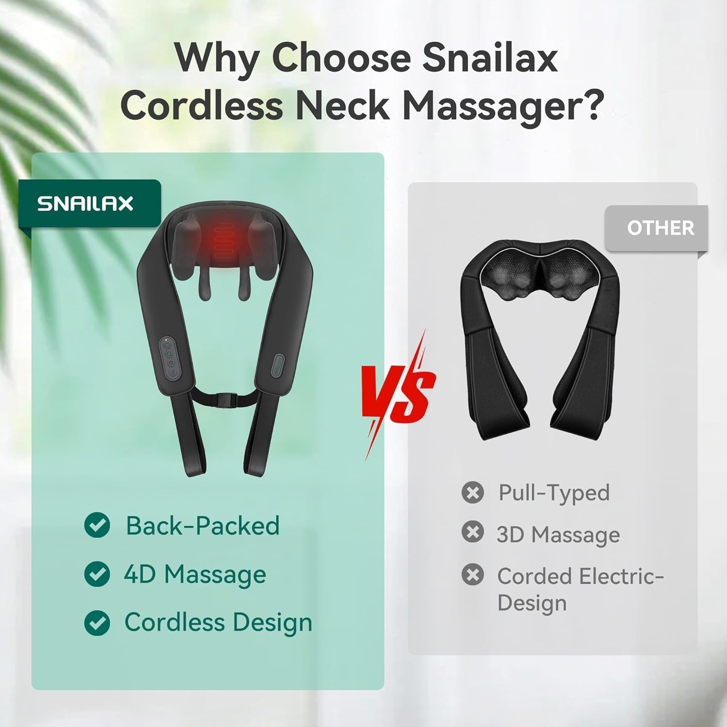 Cordless Neck Shoulder Massager Heat Deep Tissue Shiatsu Pillow