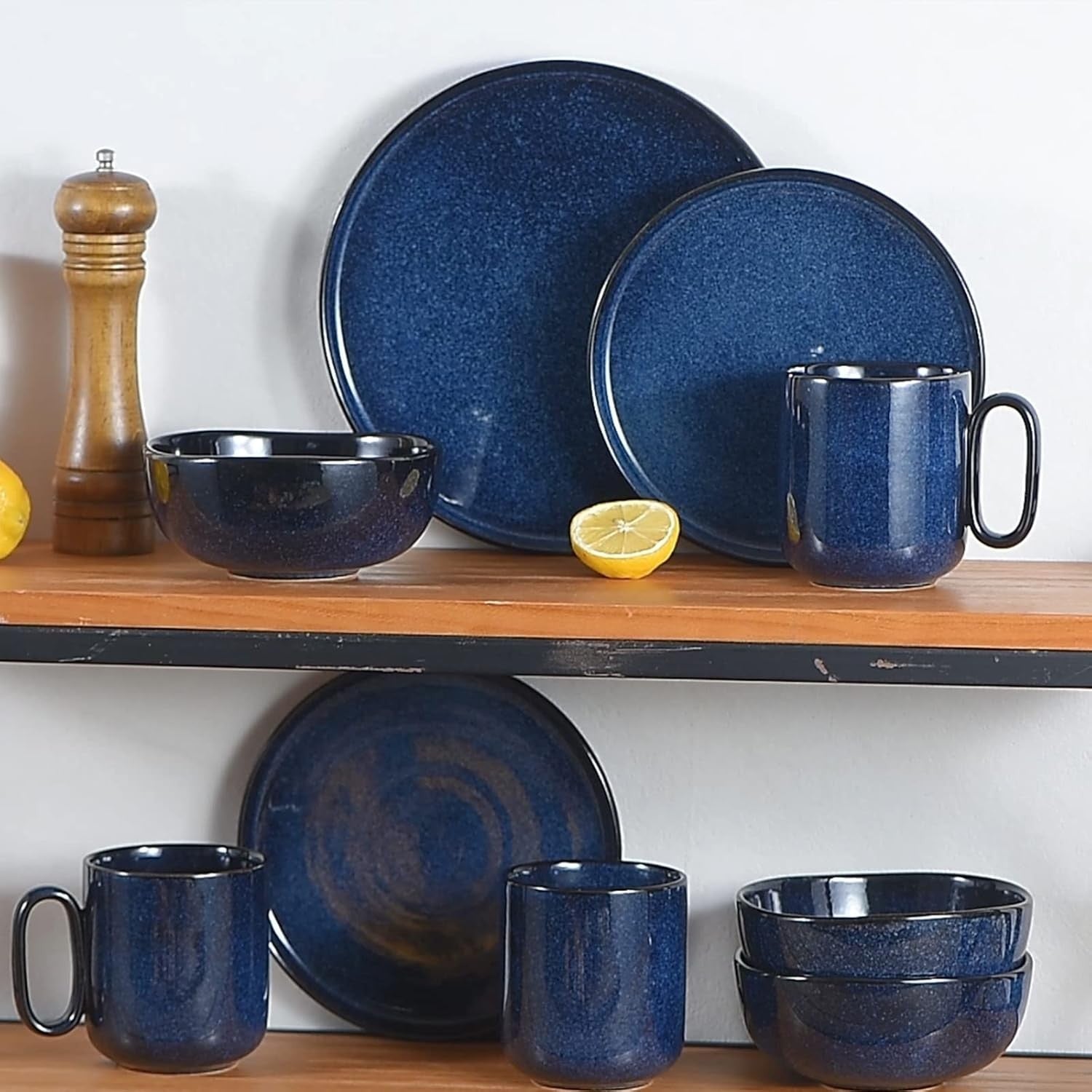 Ceramic Salad Plates Set of 6 8 Inch Blue Dessert Plates Dishwasher Safe
