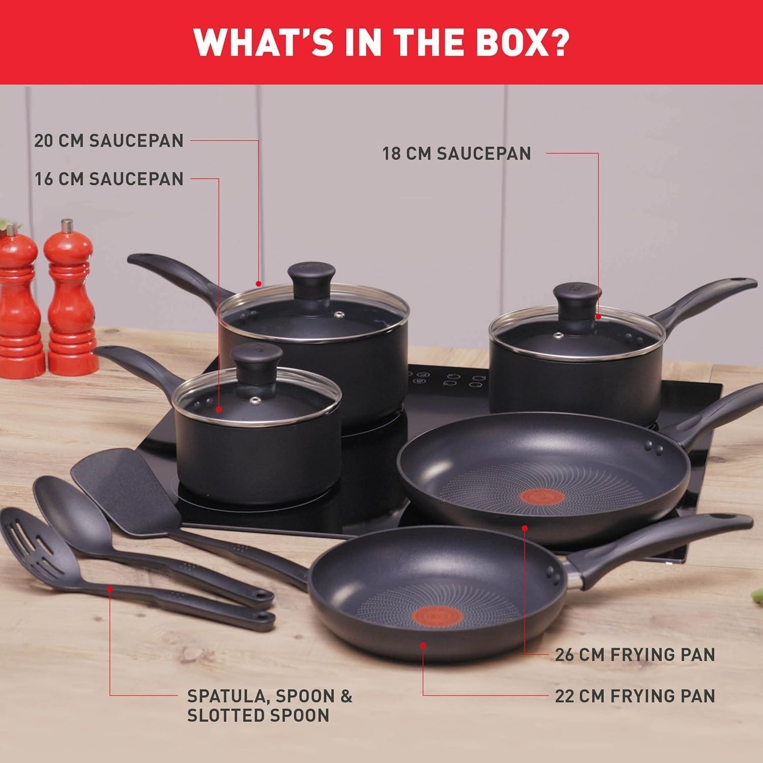 8pcs Titanium Non Stick Induction Cookware Set with Thermo Signal Glass Lids