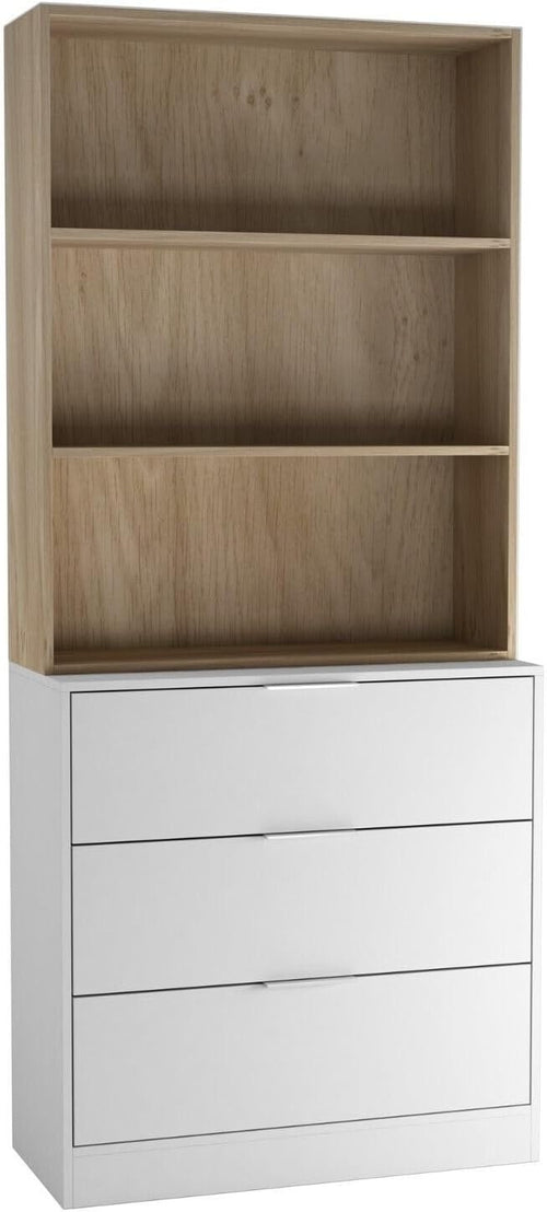 60cm White Drawer Wooden Storage Cabinet with Oak Bookcase Shelving