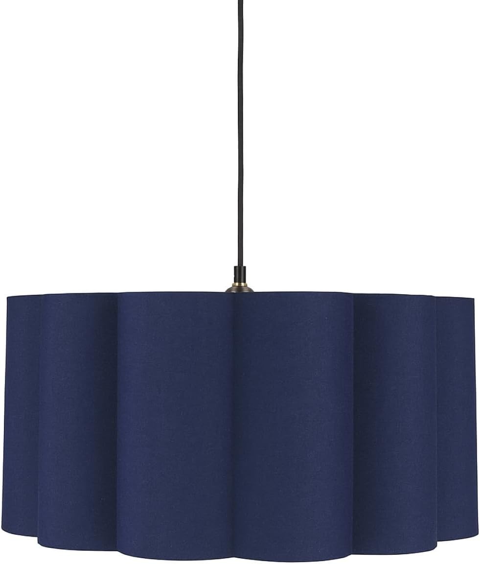 Navy Blue Scalloped Drum Lampshade 48cm Large Ceiling Pendant Light