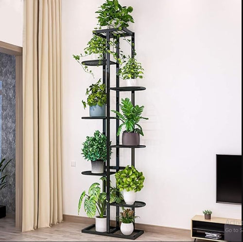 8 Tier Tall Metal Plant Stand Dark Grey Indoor Outdoor Flower Pot Shelf Rack