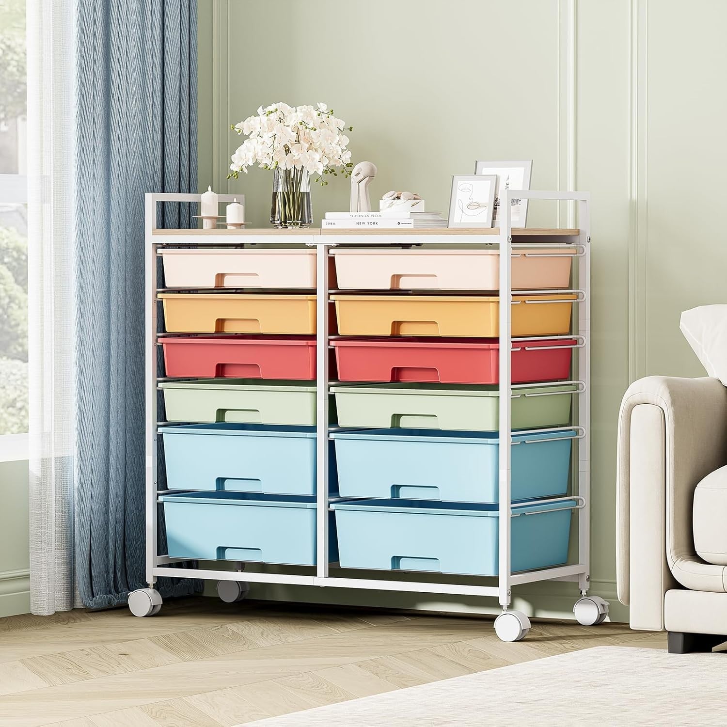 12 Drawer Rolling Storage Cart Craft Organizer Trolley Multicolor