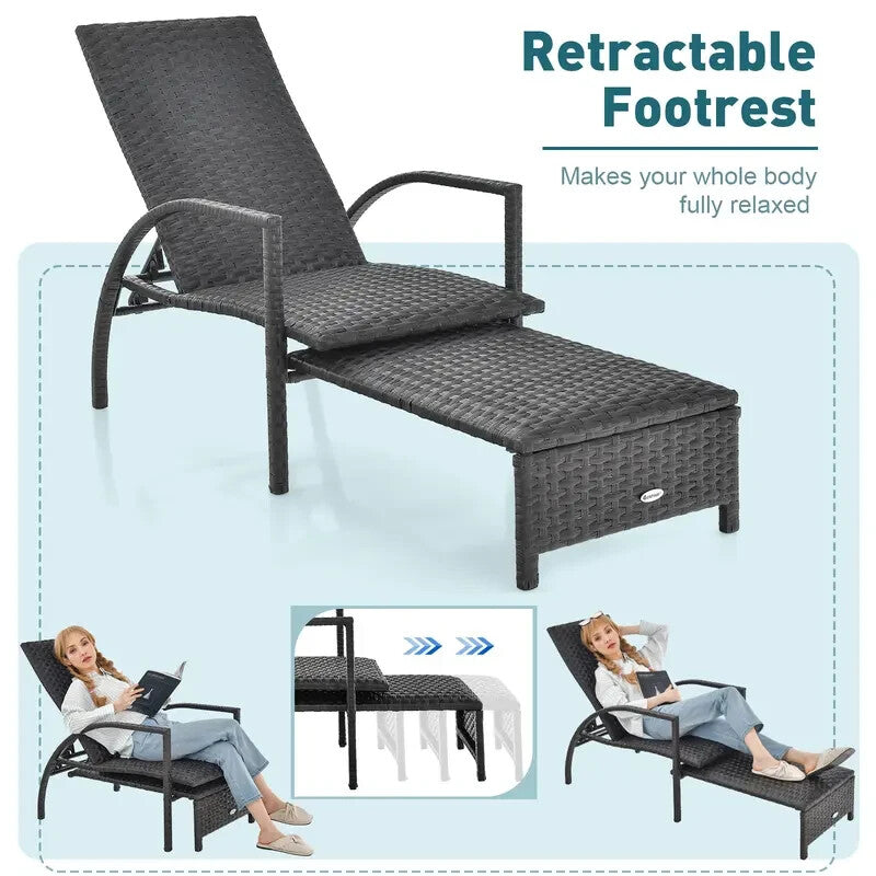 Rattan Patio Sun Lounger Recliner Chair – 5-Position Adjustable Backrest