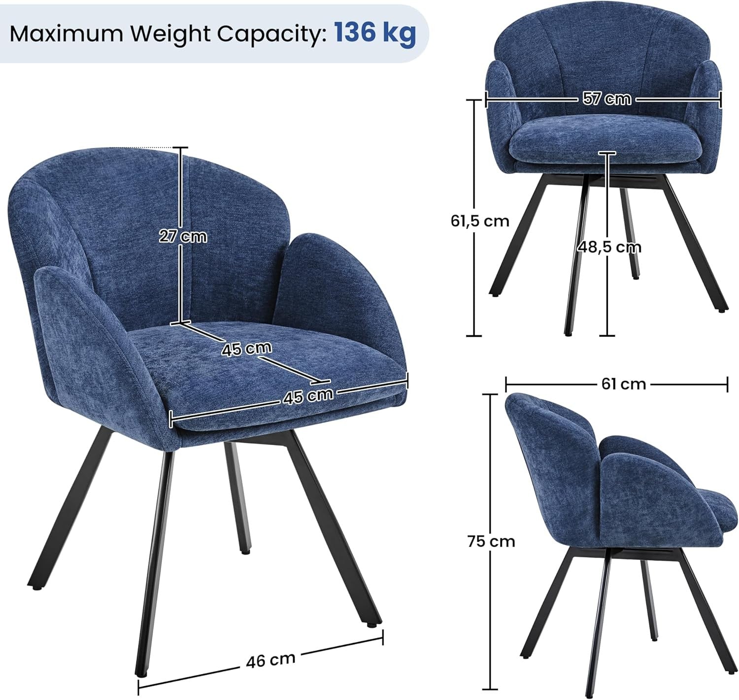Swivel Chenille Tub Chair Blue Accent Vanity Armchair