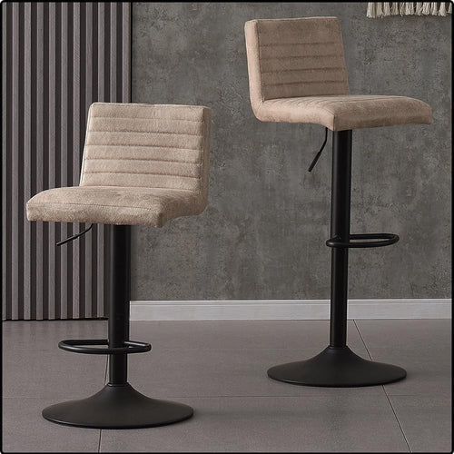 Vintage Beige Bar Stools Set of 2 – Adjustable Swivel Counter Chairs