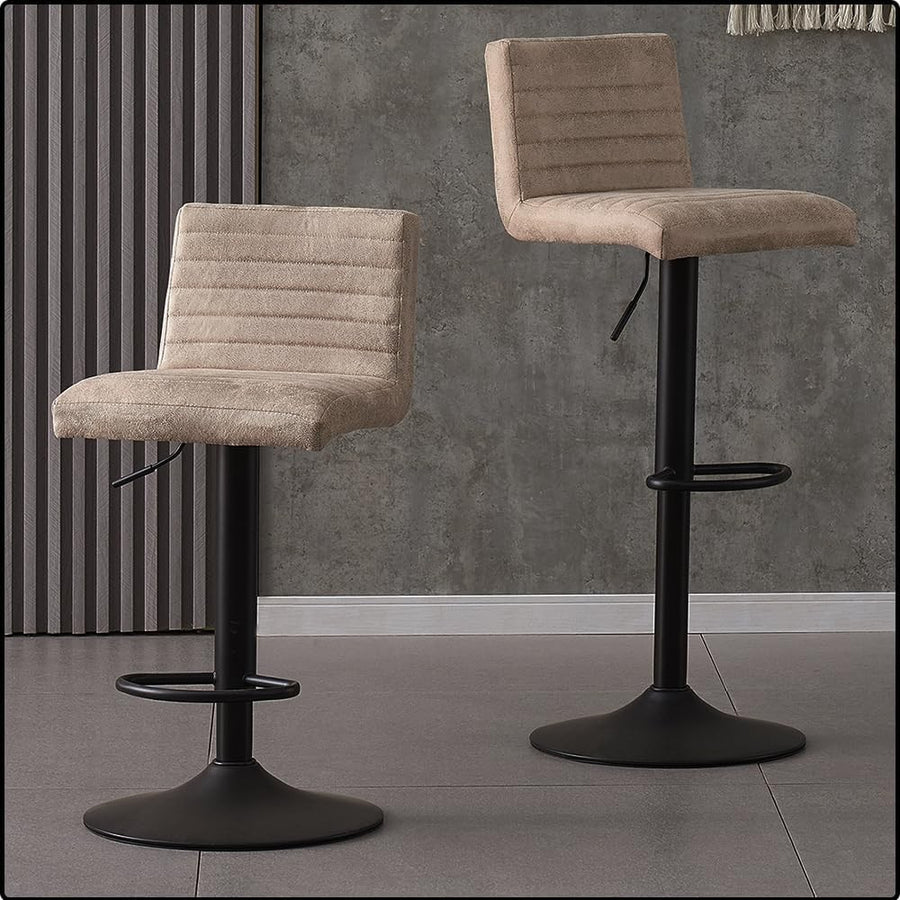 Vintage Beige Bar Stools Set of 2 – Adjustable Swivel Counter Chairs