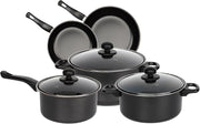 8pcs Carbon Steel Cookware Set Non Stick Pans Casseroles with Glass Lids Black