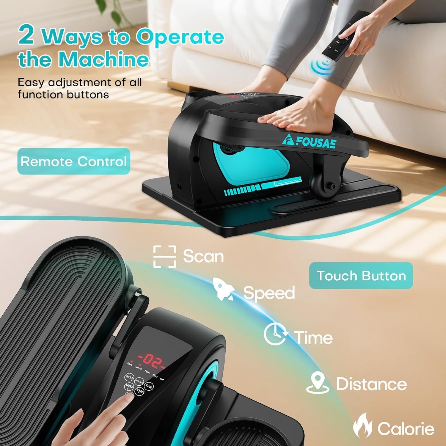 Under Desk Electric Elliptical Leg Exerciser Quiet Remote 15 Speed Pedal