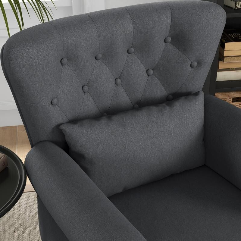 Chesterfield Wingback Armchair Tufted Accent Fireside Chair Pillow Grey
