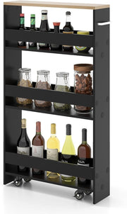 Slim 4 Tier Rolling Storage Cart Narrow Kitchen Shelf Organizer Wheels
