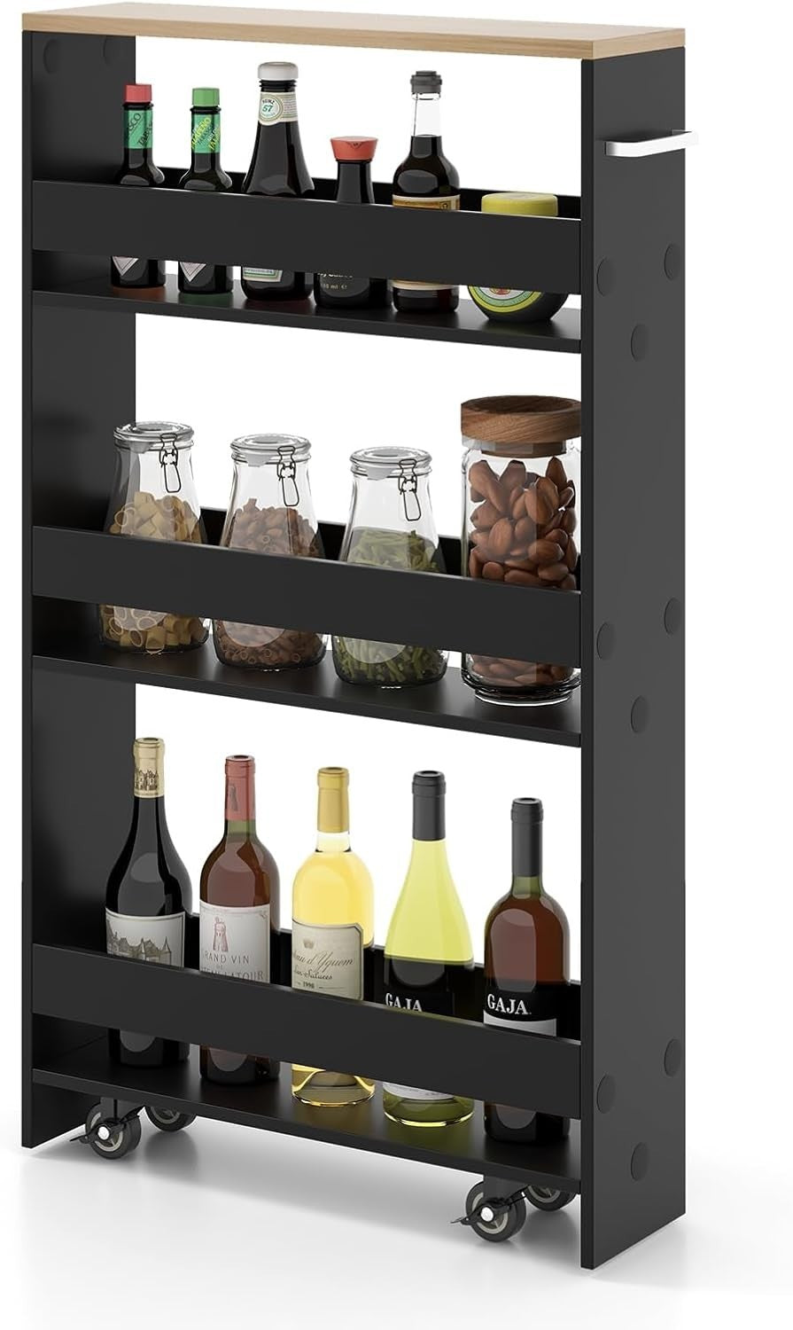 Slim 4 Tier Rolling Storage Cart Narrow Kitchen Shelf Organizer Wheels