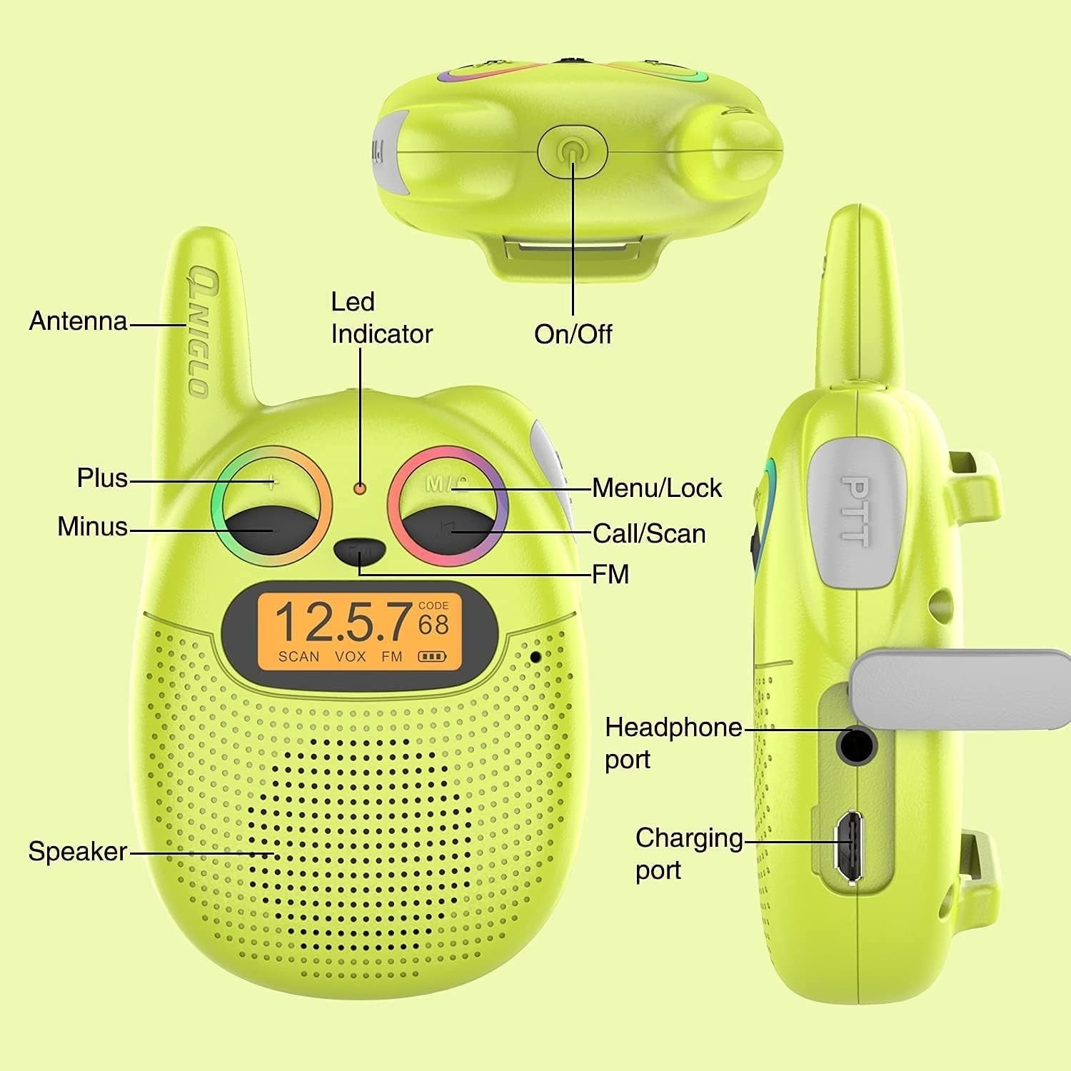 Kids Rechargeable Walkie Talkies Watch Strap FM Radio Long Range Toy