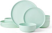 12pc Bone China Dinnerware Set Mint Green Lightweight Plates Bowls Service for 4