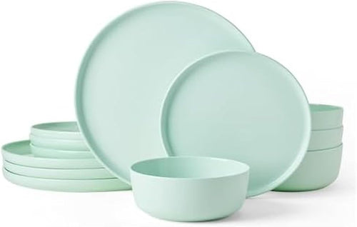 12pc Bone China Dinnerware Set Mint Green Lightweight Plates Bowls Service for 4