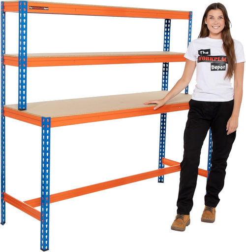 Heavy Duty Garage Workbench 179cm Steel Frame 400kg UDL with Shelves