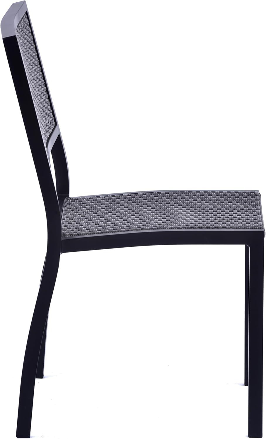 Grey Rattan Stackable Side Chair Outdoor Indoor Metal Frame Patio Seat