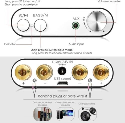 Bluetooth 5.0 2 Channel Mini HiFi Amplifier NS-10G 50Wx2 USB AUX