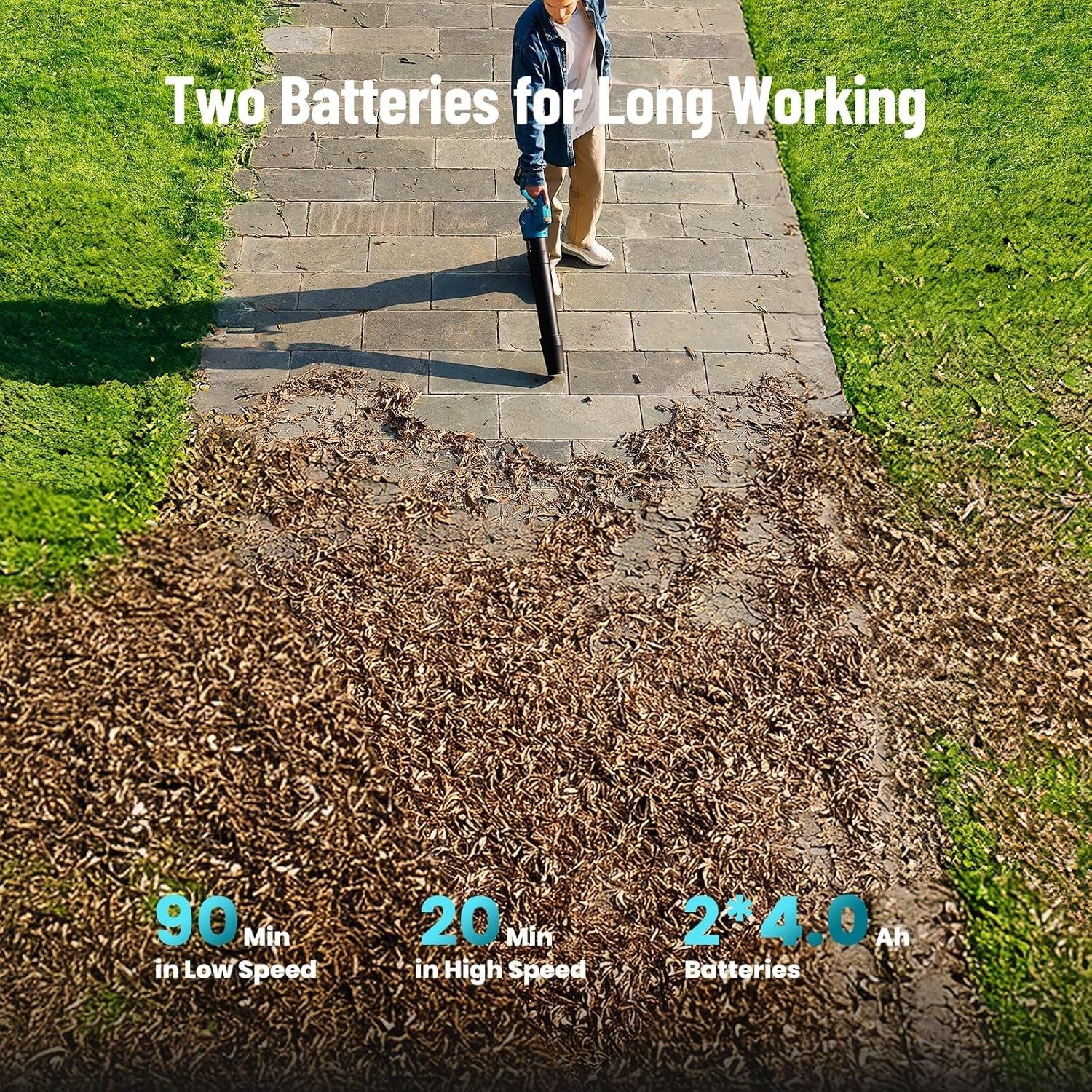Cordless Leaf Blower 21V Dual Battery 5 Speed Lightweight Electric Garden Tool