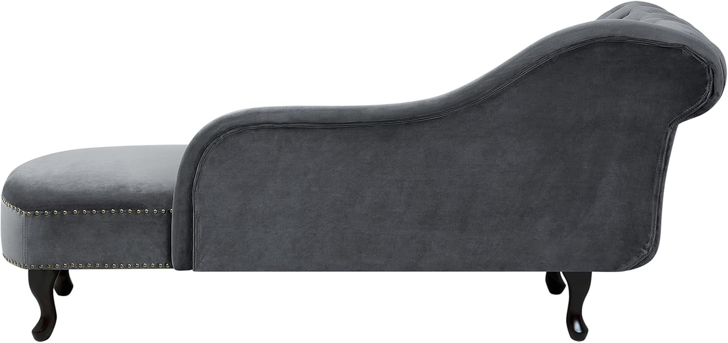 Vintage Velvet Left Hand Chaise Lounge Grey Chesterfield Sofa 170 cm Elegant