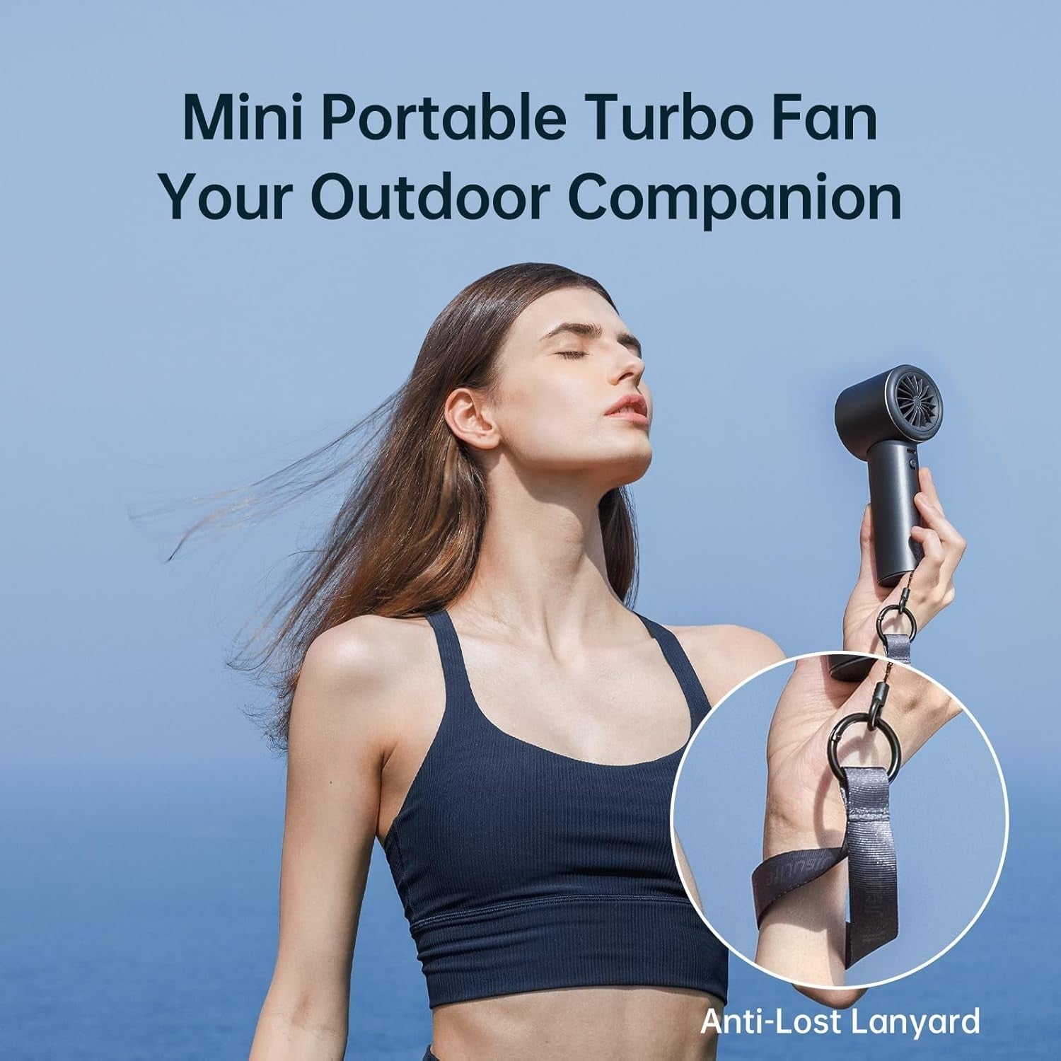 Handheld Fan – 100-Speed Turbo Brushless 3600mAh Rechargeable with Display Blue