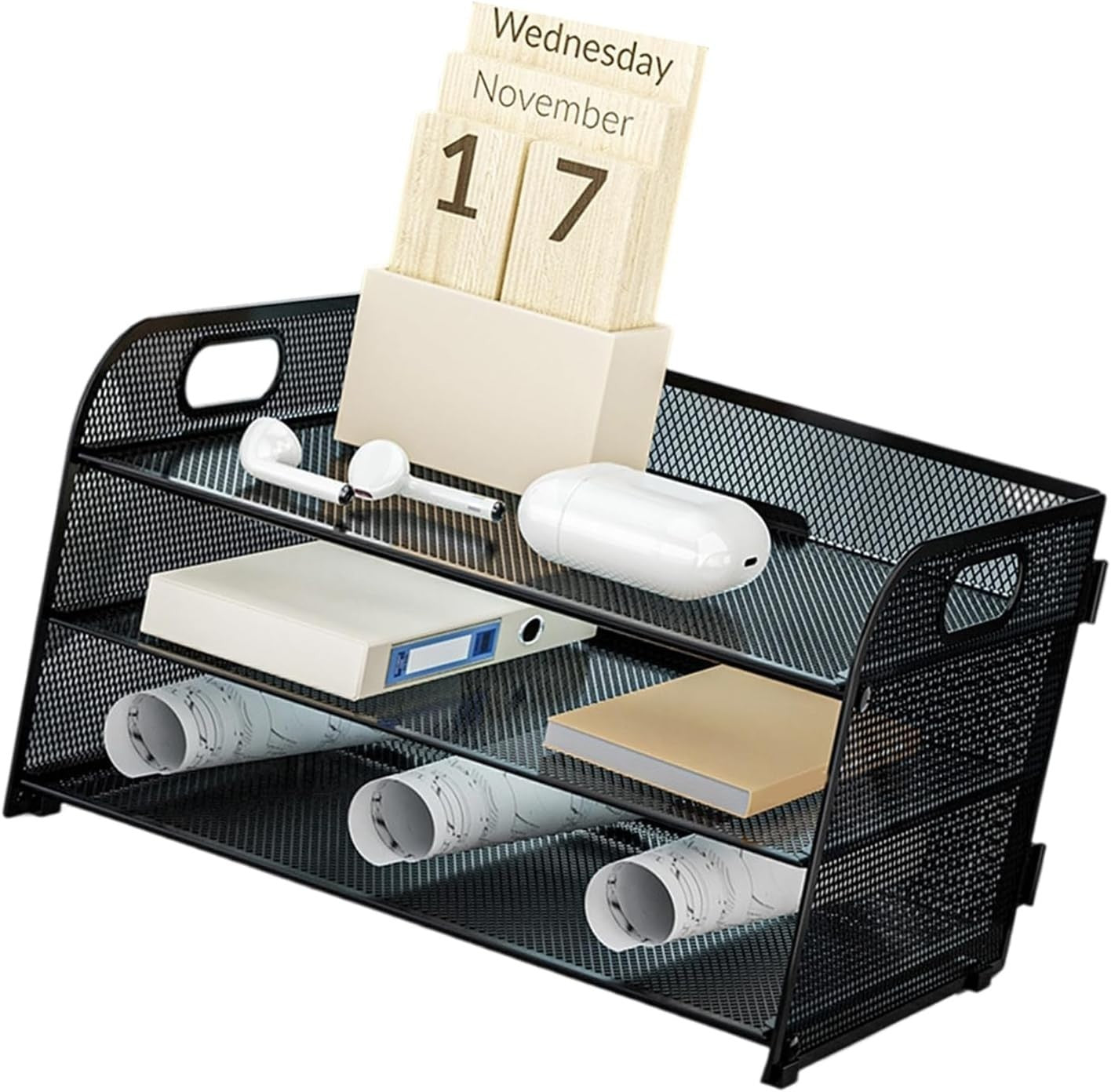 3-Tier Desk Organizer Letter Tray Paper File Storage Rack Black