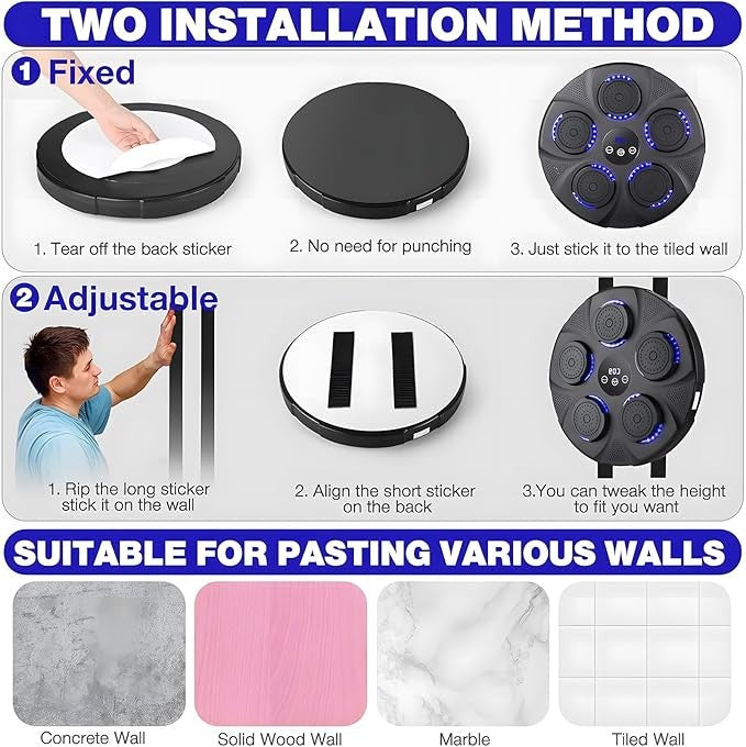 Bluetooth Music Boxing Trainer LED Punch Targets Wall Mounted Home Workout