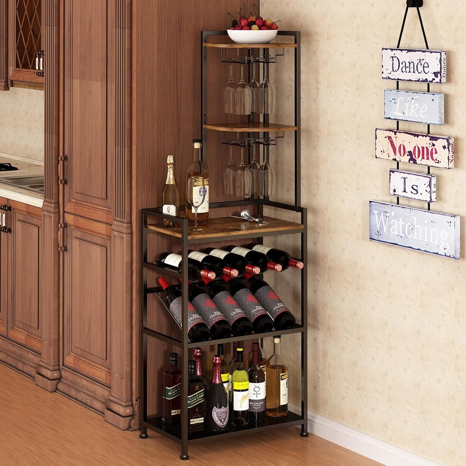Corner Wine Rack Freestanding Bar Cabinet 6-Tier Bottle & Glass Holder